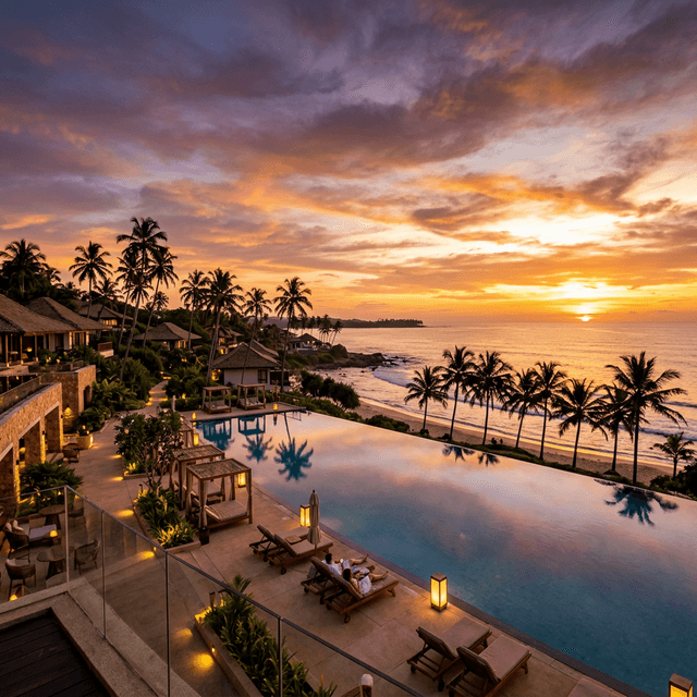 Luxury tropical resort at sunset