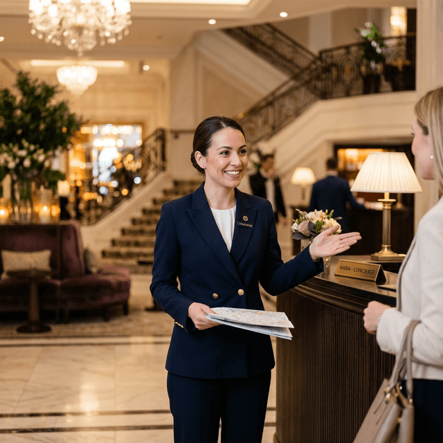 Professional hotel staff welcoming guests